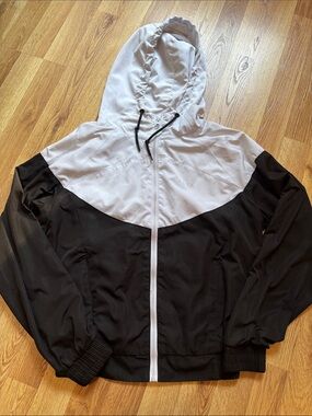 ACTA Black and White Hooded Windbreaker Jacket